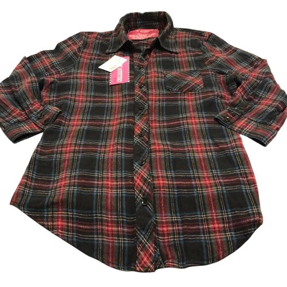 Rustic Outfitter Plaid Flannel Fitted Blouse Juniors Size Large 3/4 Sleeves - Picture 4 of 8